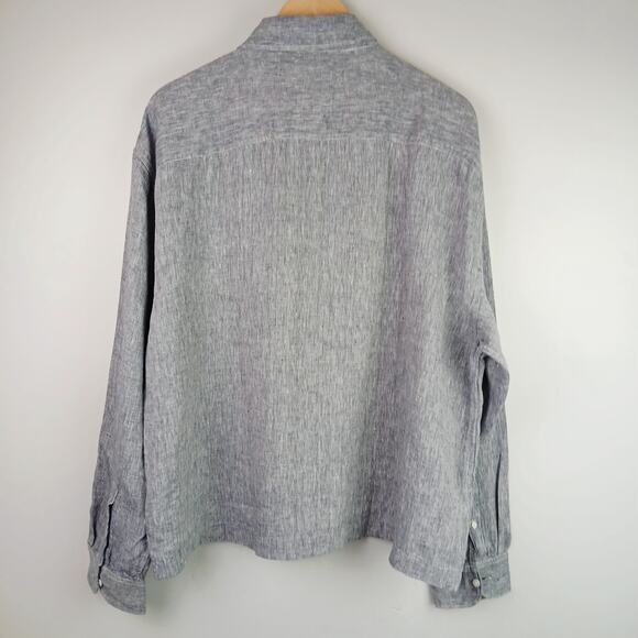 The A & F Linen Collection SZ XL Cropped Linen Button-Up Shirt In Chambray - Picture 6 of 7